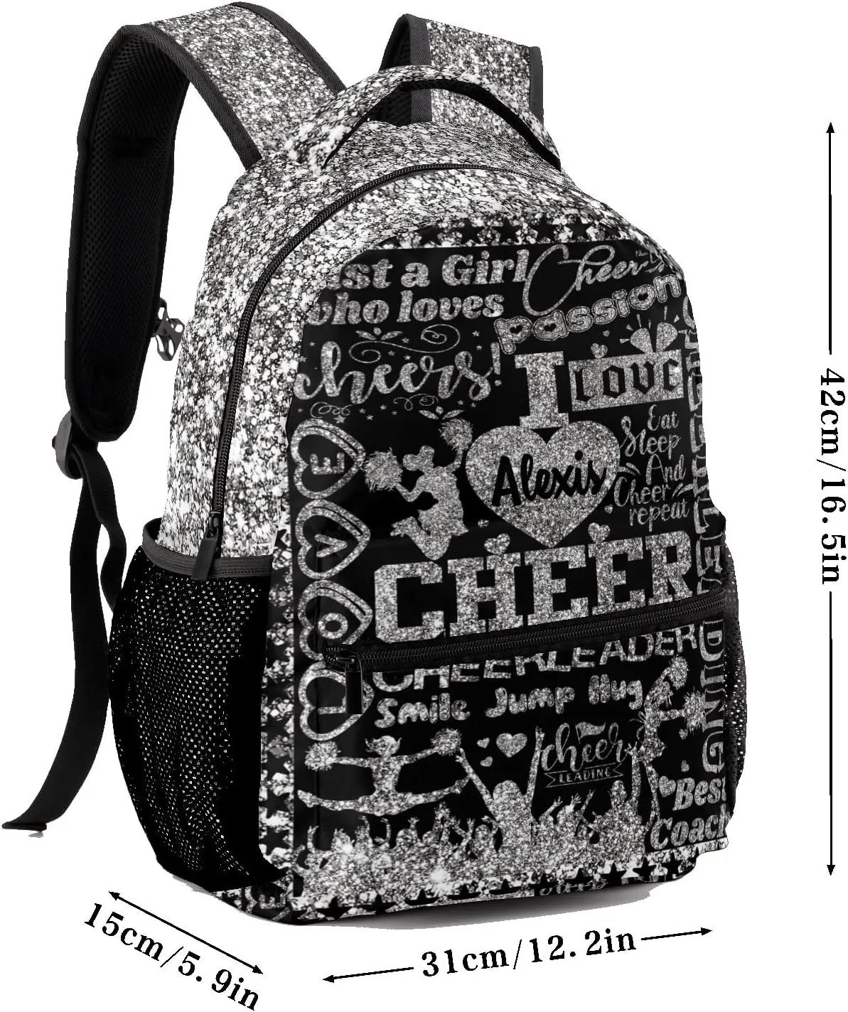 Personalized Back to School Gifts Bags Custom Name Backpack for Boys Girls Kids' Backpack Daily Cheer Silver Gray Bling Print Casual Pack