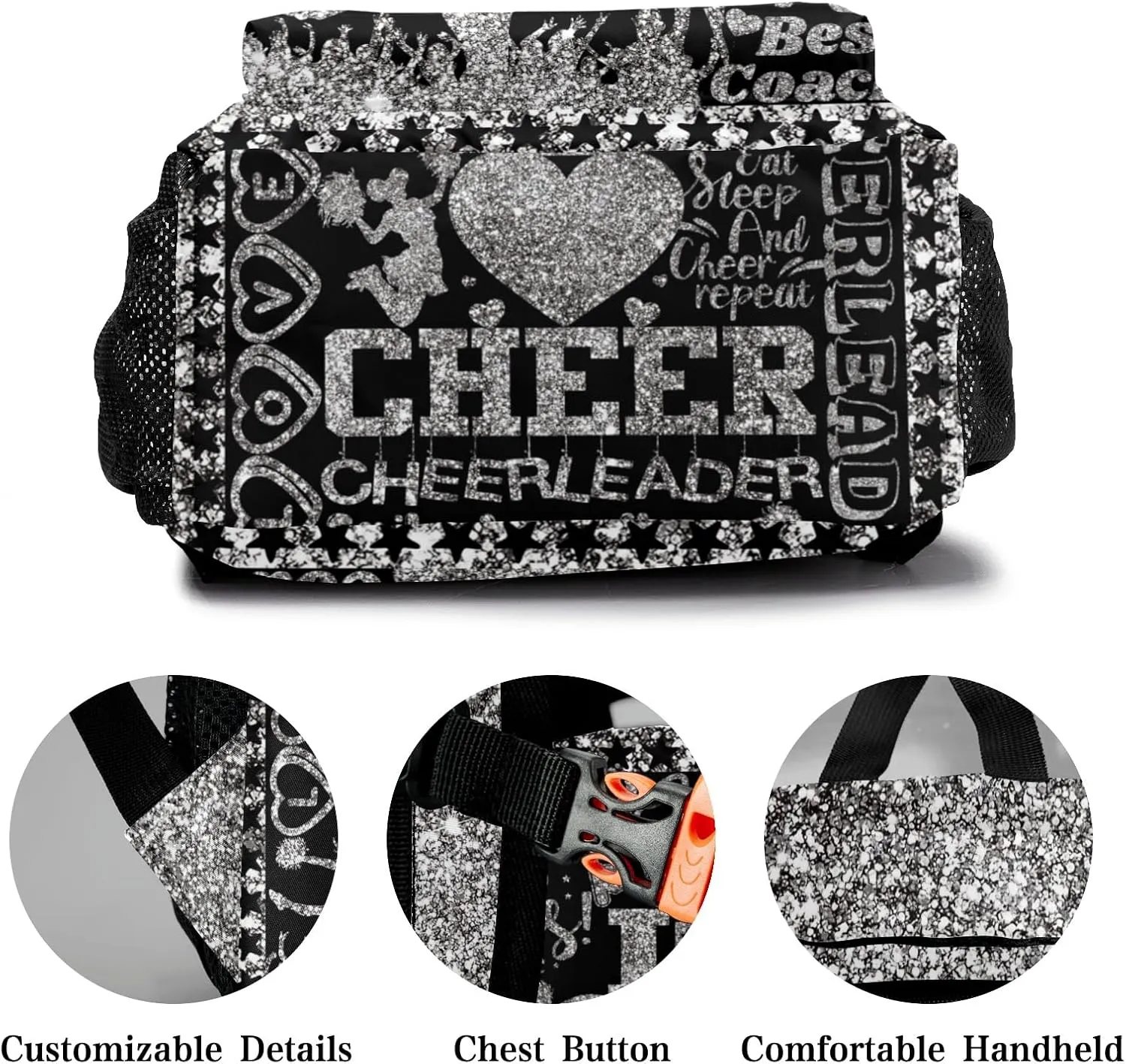 Personalized Back to School Gifts Bags Custom Name Backpack for Boys Girls Kids' Backpack Daily Cheer Silver Gray Bling Print Casual Pack
