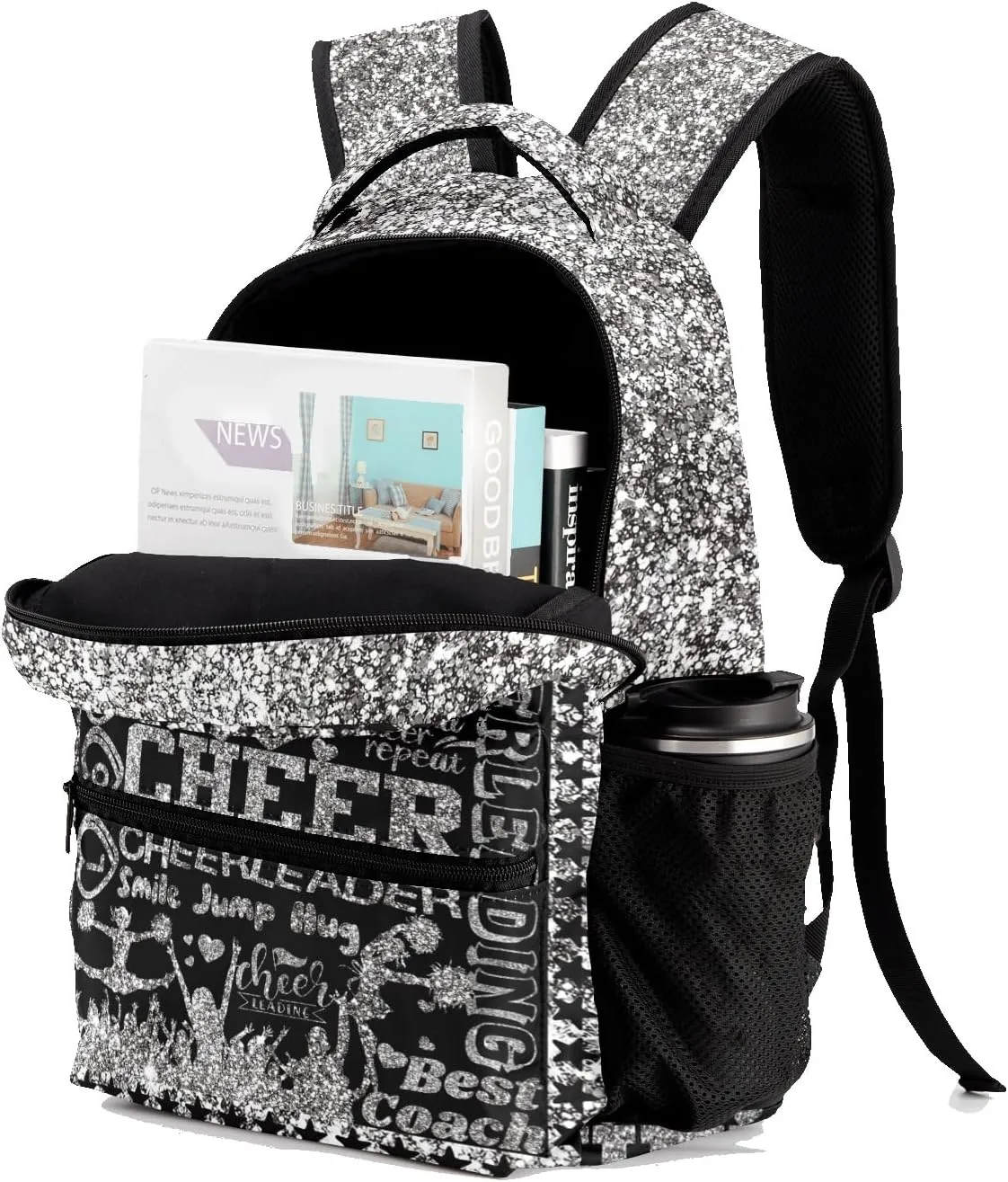 Personalized Back to School Gifts Bags Custom Name Backpack for Boys Girls Kids' Backpack Daily Cheer Silver Gray Bling Print Casual Pack