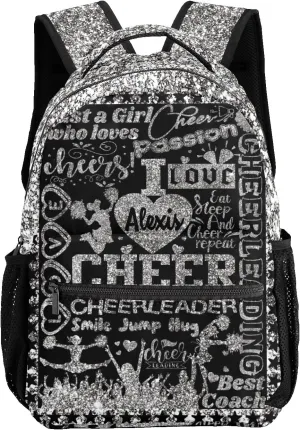 Personalized Back to School Gifts Bags Custom Name Backpack for Boys Girls Kids' Backpack Daily Cheer Silver Gray Bling Print Casual Pack