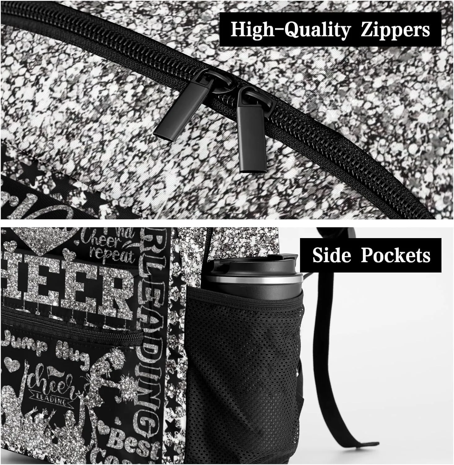 Personalized Back to School Gifts Bags Custom Name Backpack for Boys Girls Kids' Backpack Daily Cheer Silver Gray Bling Print Casual Pack