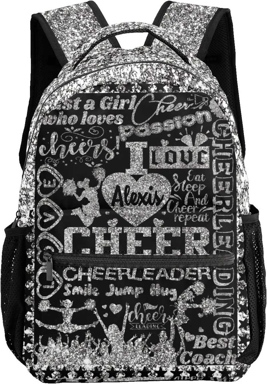 Personalized Back to School Gifts Bags Custom Name Backpack for Boys Girls Kids' Backpack Daily Cheer Silver Gray Bling Print Casual Pack