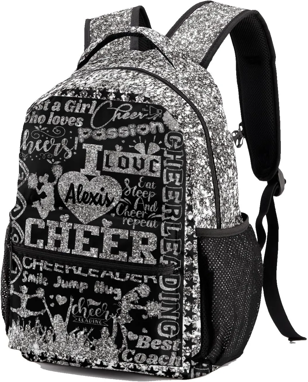 Personalized Back to School Gifts Bags Custom Name Backpack for Boys Girls Kids' Backpack Daily Cheer Silver Gray Bling Print Casual Pack