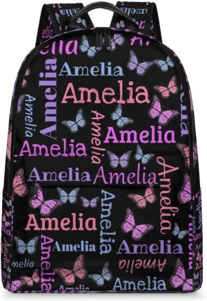 Personalized Kids Backpack School Bags for Girls, Custom Students Backpack Shoulder Bag Laptop Backpack Bookbag Gift for College School Travel Sport Butter Glitter