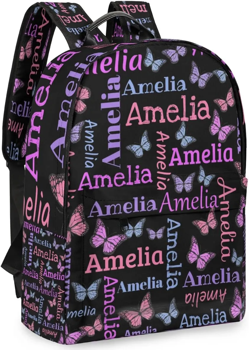 Personalized Kids Backpack School Bags for Girls, Custom Students Backpack Shoulder Bag Laptop Backpack Bookbag Gift for College School Travel Sport Butter Glitter