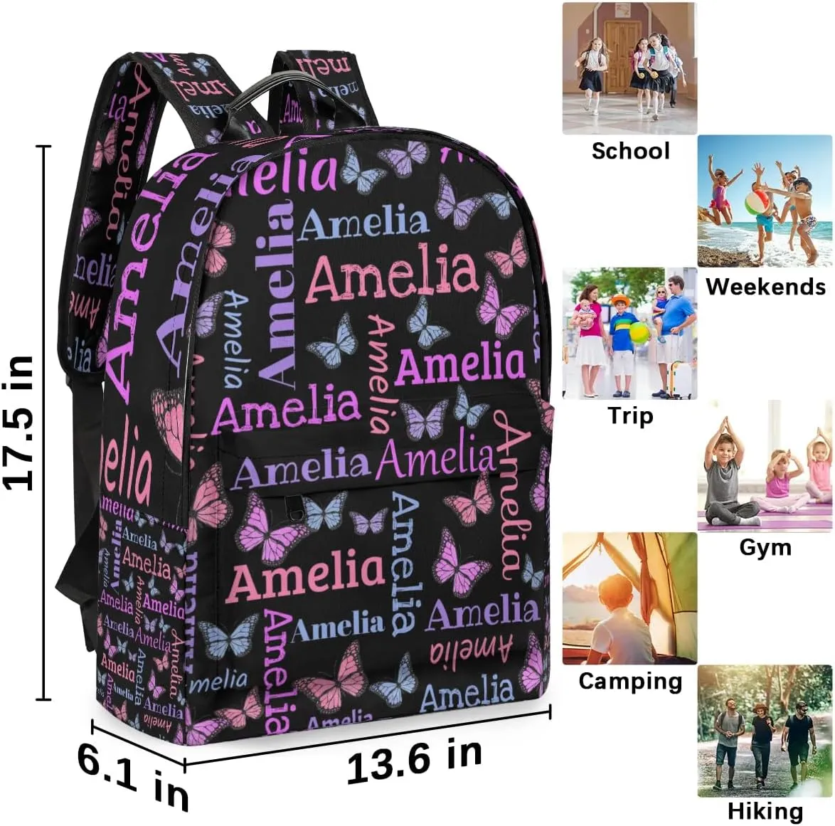 Personalized Kids Backpack School Bags for Girls, Custom Students Backpack Shoulder Bag Laptop Backpack Bookbag Gift for College School Travel Sport Butter Glitter