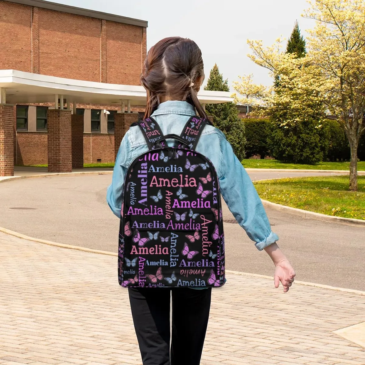 Personalized Kids Backpack School Bags for Girls, Custom Students Backpack Shoulder Bag Laptop Backpack Bookbag Gift for College School Travel Sport Butter Glitter