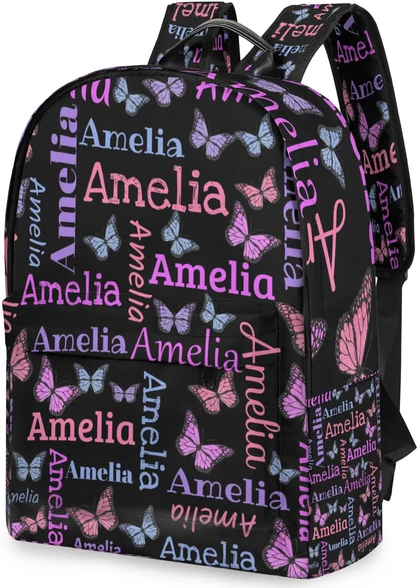 Personalized Kids Backpack School Bags for Girls, Custom Students Backpack Shoulder Bag Laptop Backpack Bookbag Gift for College School Travel Sport Butter Glitter