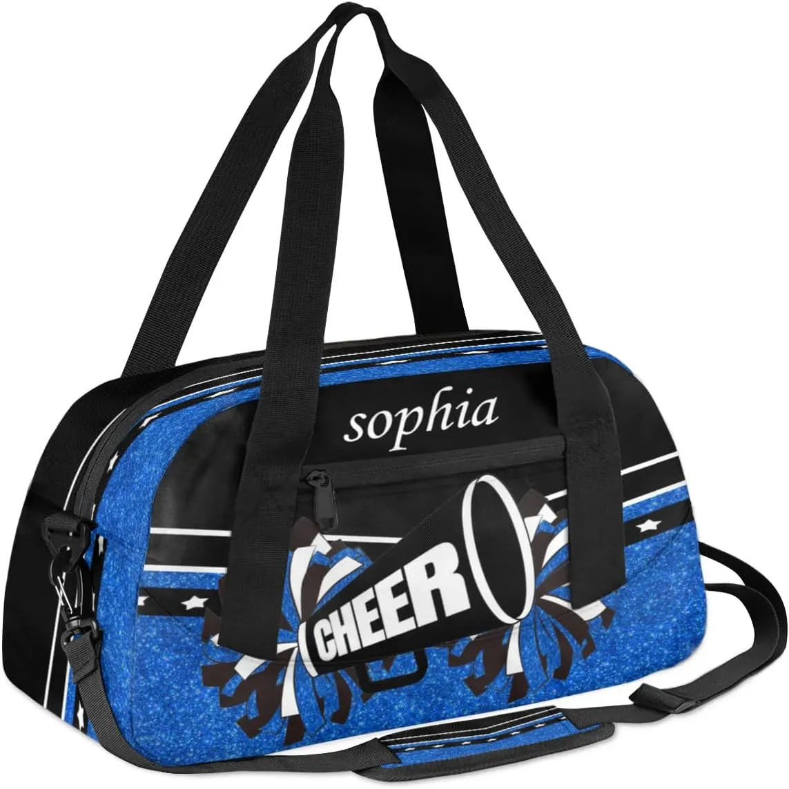 Personalized Name Cheer Bag Custom Sport Duffel Bag for Girls Cheerleader Bags Overnight Weekender Bags Carry On Travel Bag, Glitter Blue