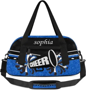 Personalized Name Cheer Bag Custom Sport Duffel Bag for Girls Cheerleader Bags Overnight Weekender Bags Carry On Travel Bag, Glitter Blue