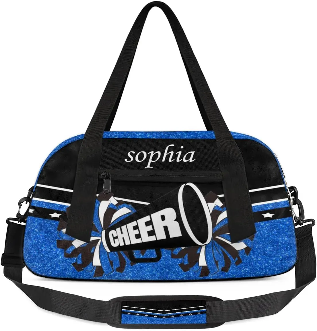 Personalized Name Cheer Bag Custom Sport Duffel Bag for Girls Cheerleader Bags Overnight Weekender Bags Carry On Travel Bag, Glitter Blue