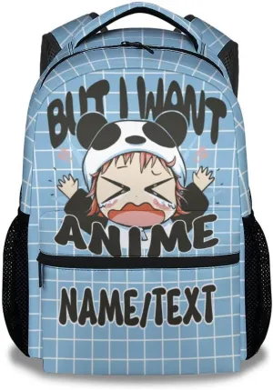 Personalized School Backpack for Girls - 16 Inches Blue Backpacks for Kids 8-10 Years - Lightweight Cute Bookbag for Primary School