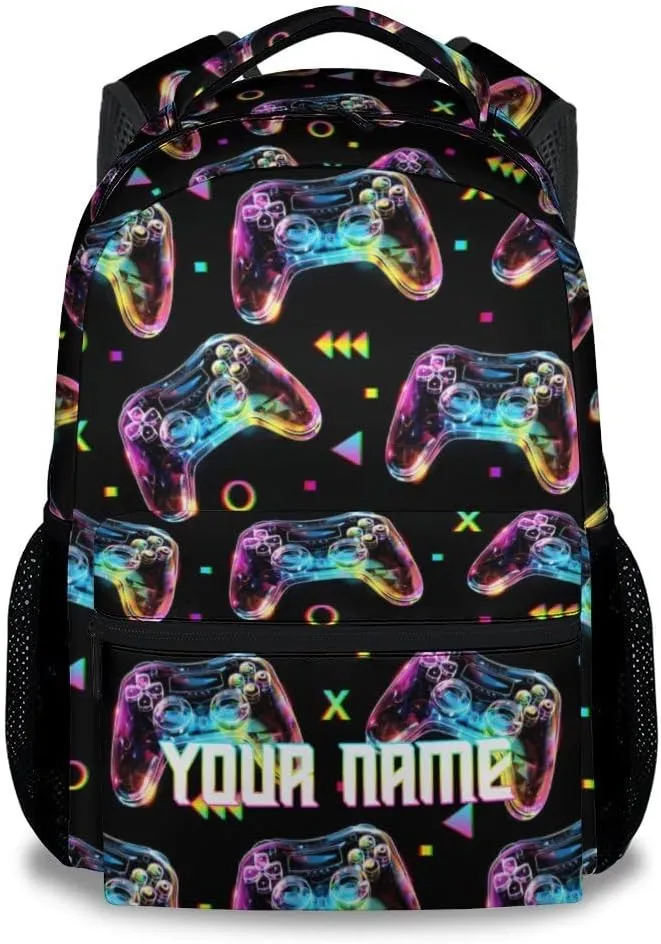 Personalized School Bag for Boys - Black Durable Aesthetic Kid Backpack - 17 Inch Large Capacity Gaming Bookbag for School, Travel and Camp