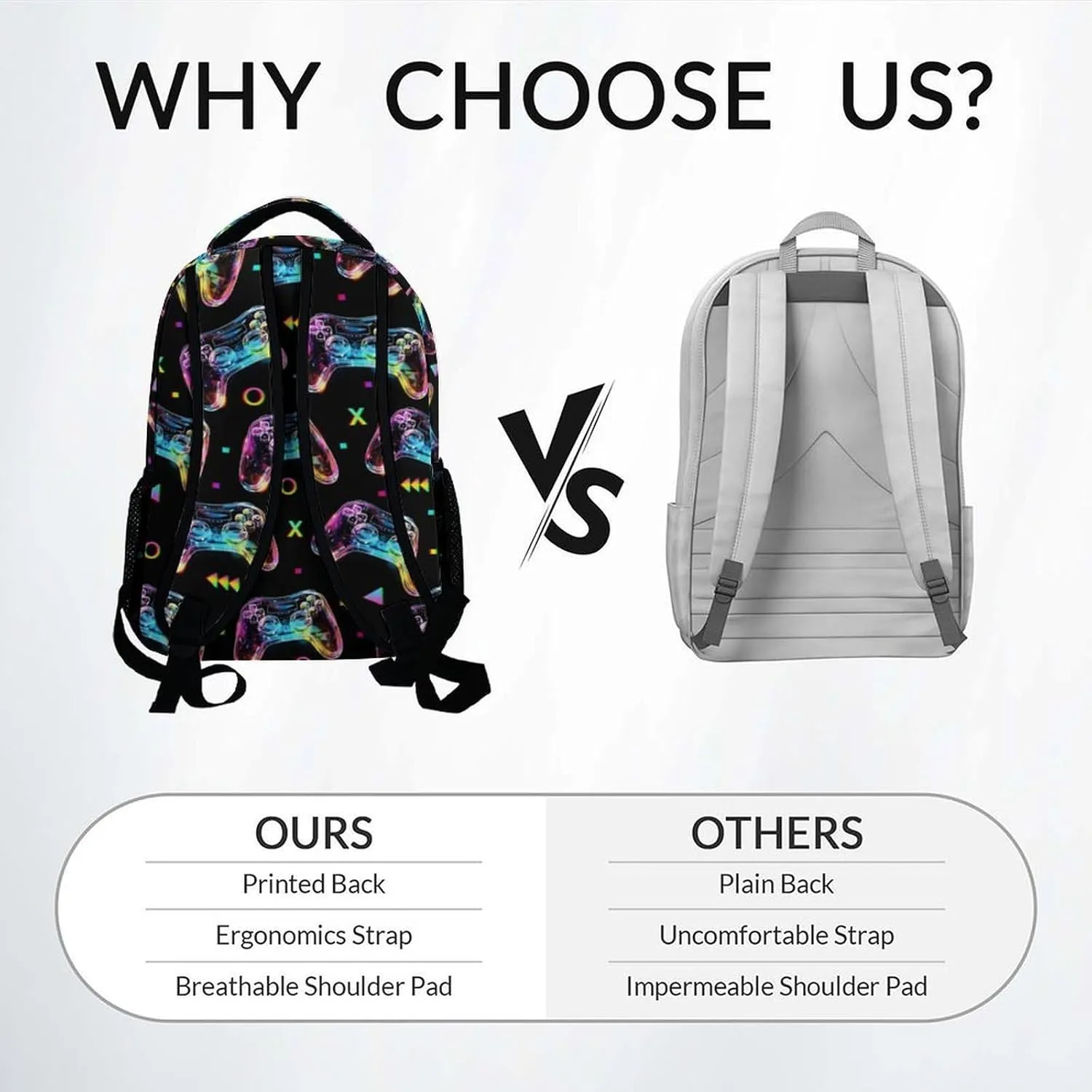 Personalized School Bag for Boys - Black Durable Aesthetic Kid Backpack - 17 Inch Large Capacity Gaming Bookbag for School, Travel and Camp