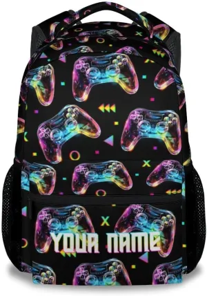 Personalized School Bag for Boys - Black Durable Aesthetic Kid Backpack - 17 Inch Large Capacity Gaming Bookbag for School, Travel and Camp