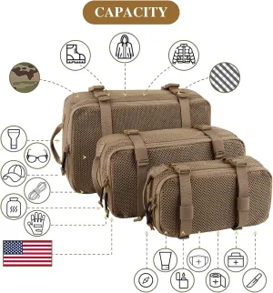 PETAC GEAR 3 PCS Tactical Modular Packing Cubes, Large Capacity Mesh Storage Bag,Outdoor Travel Organize Storage Pouches Bags.
