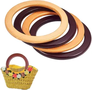 PH PandaHall 4pcs Wood Bag Handle, Round Handles Replacement 5.2 Inch Purse Handle Smooth Handbag Handle Decorative Handles for Straws Beach Canvas Handbags Macrame Crocheted Purse Making