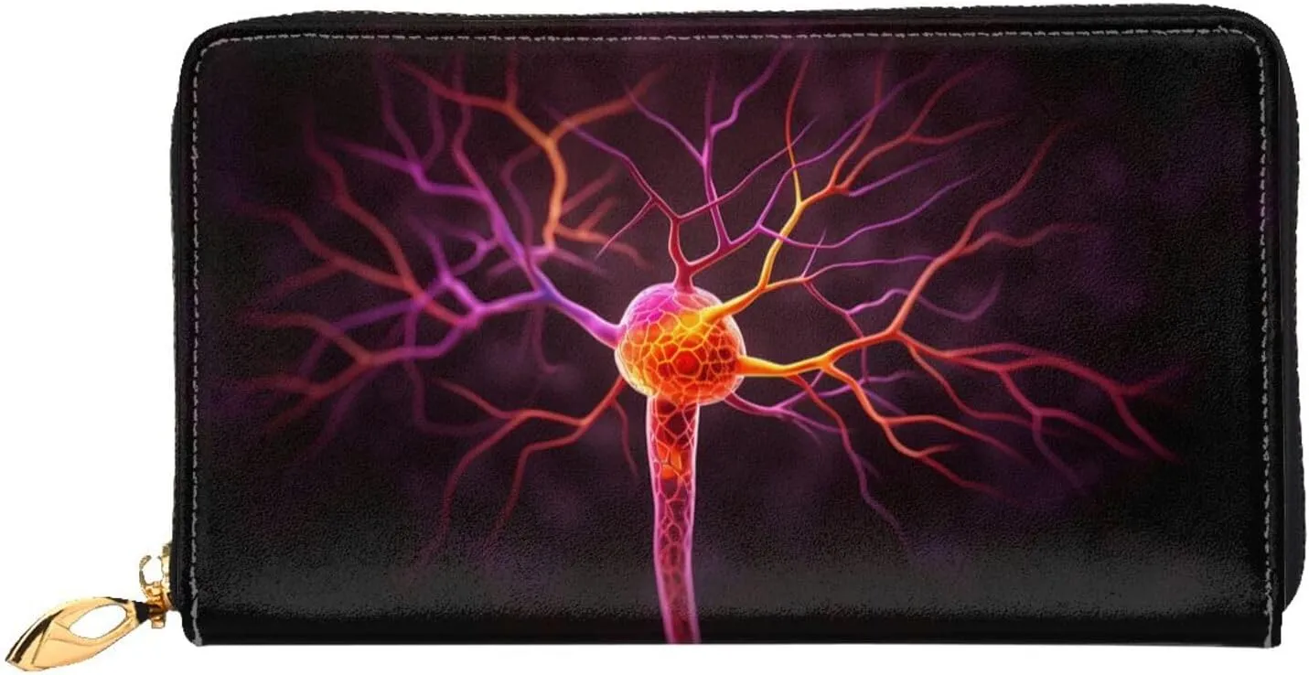 PHAYAH Cell Nucleus Extension Pattern Women'S Wallet Long Clutch Zip Around Travel Leather Purse Large Capacity Credit Card Holder