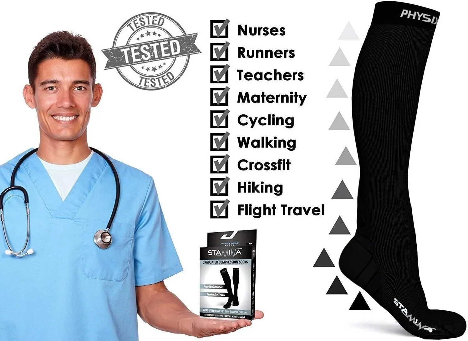 Physix Gear Compression Socks 20-30 mmHg - Men & Women - Running, Nurses, Shin Splints, Flight, Travel
