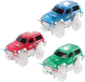 PicassoTiles 3 pcs Magnetic Toy Car Set Light Up LED Highly Detailed Compatible with Magnet Race Track STEM Truck Replacement Accessories Educational Building Kits for Toddlers Boys & Girls Ages 3 