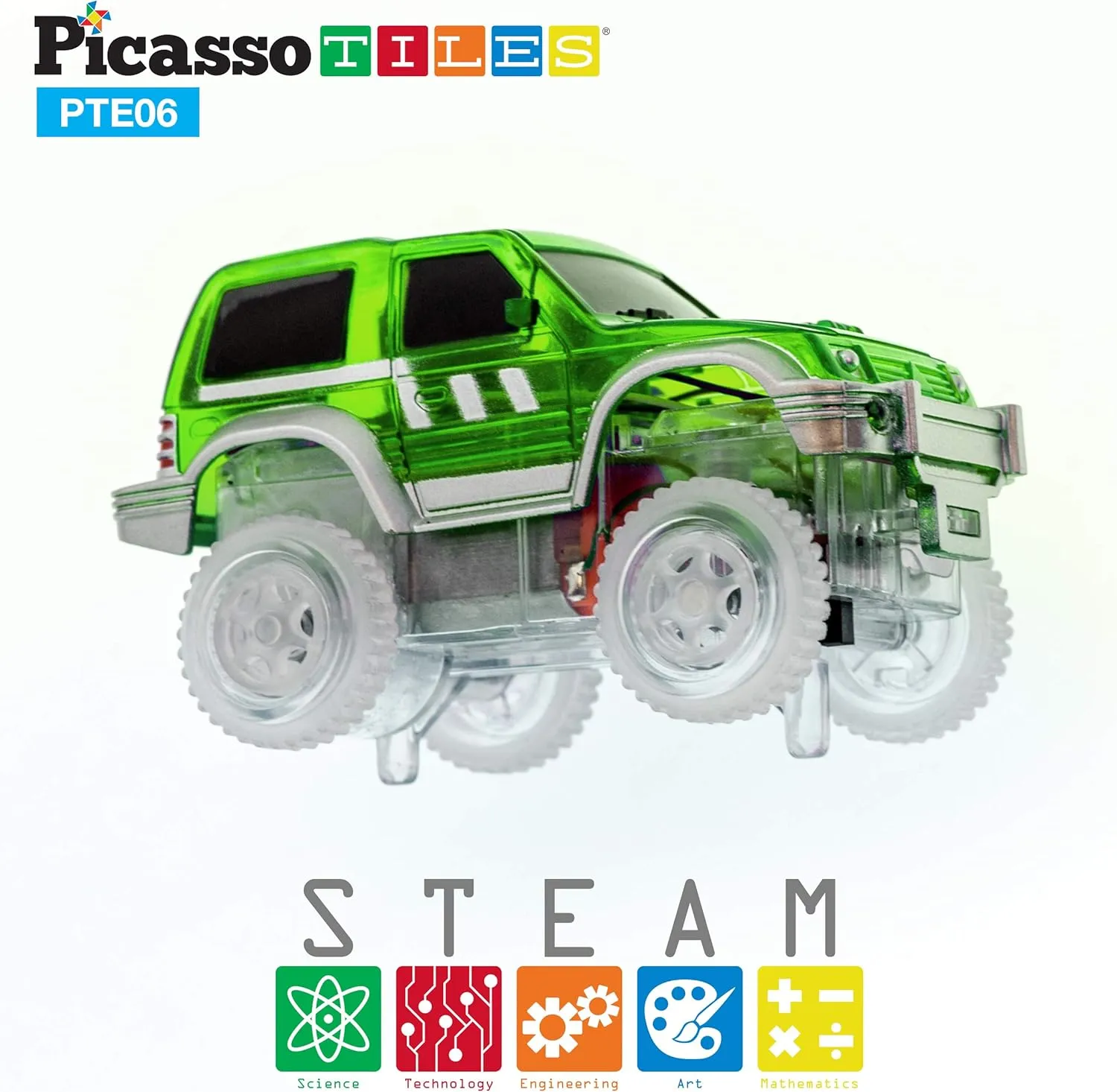 PicassoTiles 3 pcs Magnetic Toy Car Set Light Up LED Highly Detailed Compatible with Magnet Race Track STEM Truck Replacement Accessories Educational Building Kits for Toddlers Boys & Girls Ages 3 