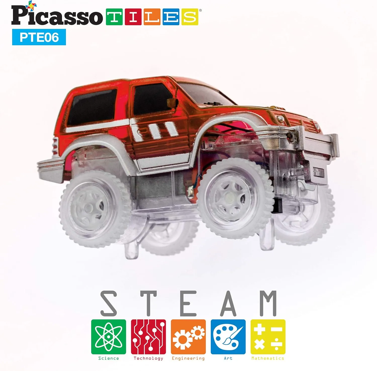 PicassoTiles 3 pcs Magnetic Toy Car Set Light Up LED Highly Detailed Compatible with Magnet Race Track STEM Truck Replacement Accessories Educational Building Kits for Toddlers Boys & Girls Ages 3 