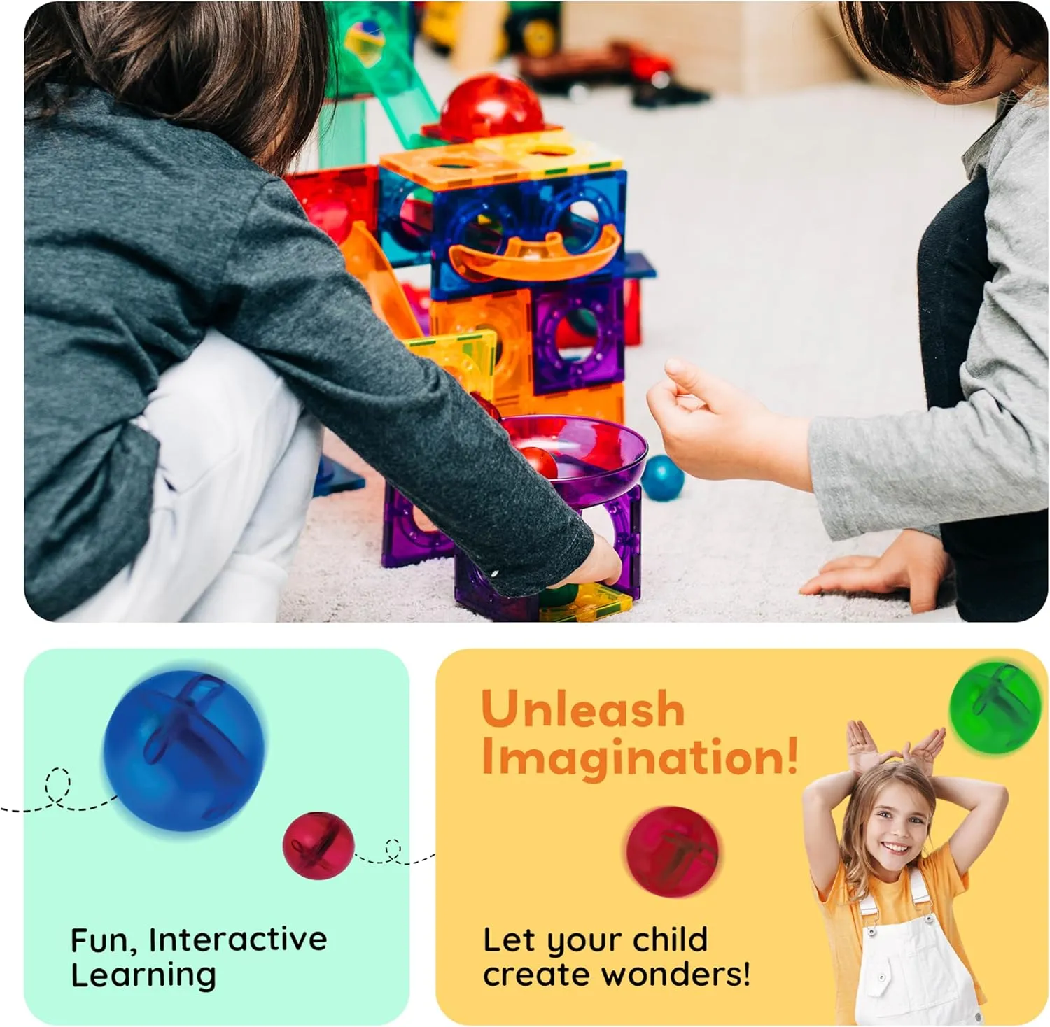 PicassoTiles Marble Run 100 Piece Magnetic Tile Race Track Toy Play Set STEM Building & Learning Educational Magnet Construction Child Brain Development Kit Boys Girls Age 3 4 5 6 7 8  Years Old Toys