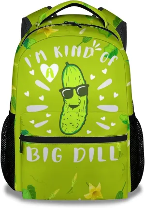 Pickle School Backpack for Girls, 16 Inch Green Backpacks for Kids Age 10-12, Funny Lightweight Bookbag for Travel