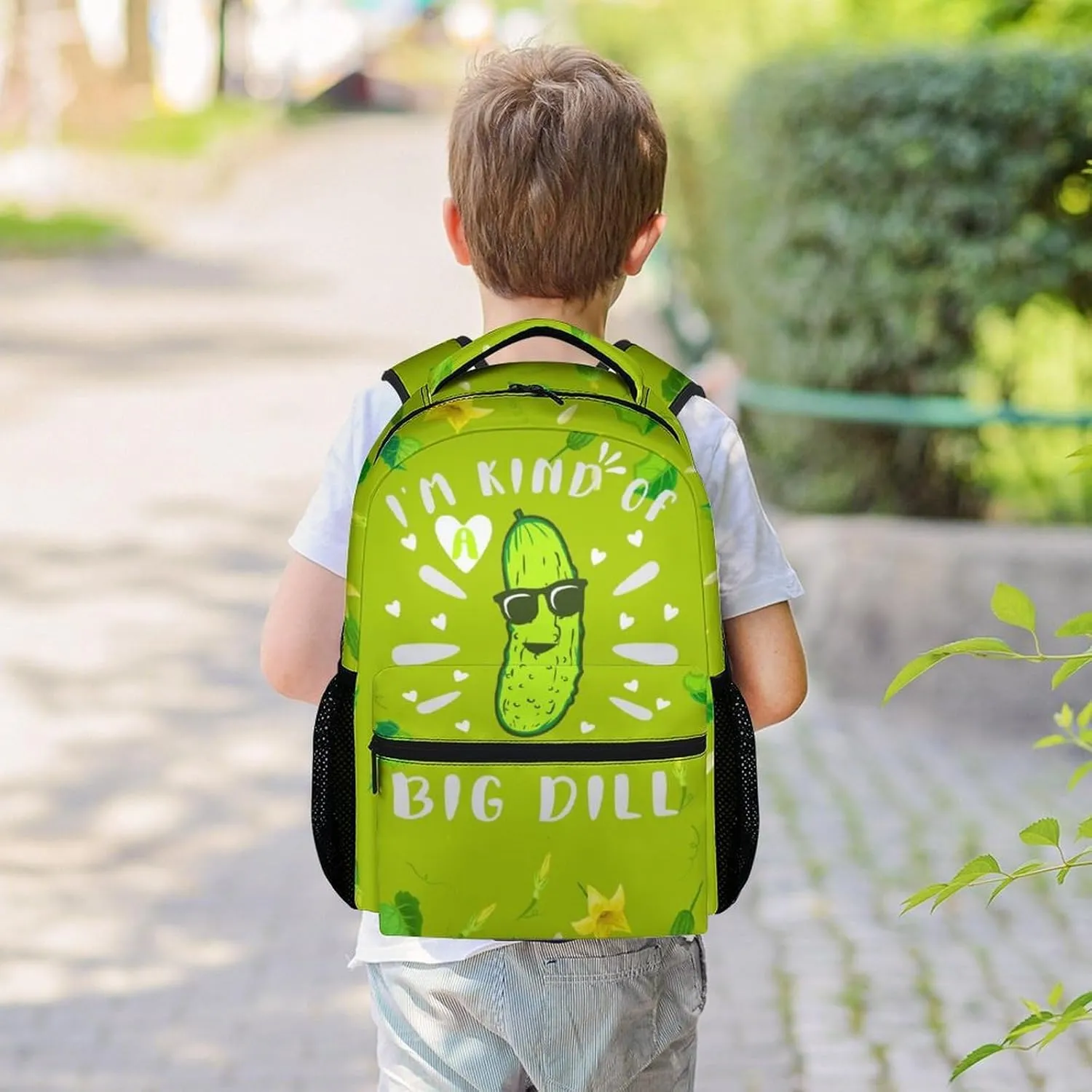 Pickle School Backpack for Girls, 16 Inch Green Backpacks for Kids Age 10-12, Funny Lightweight Bookbag for Travel