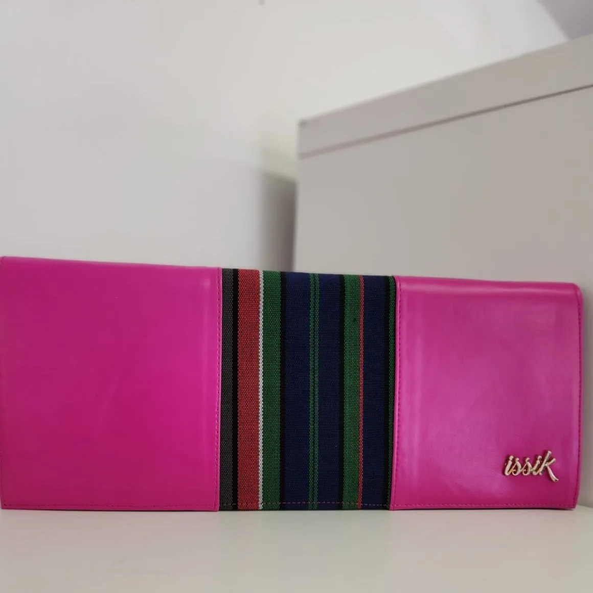 Pink & Blue Leather & Aso-Oke Clutch Purses