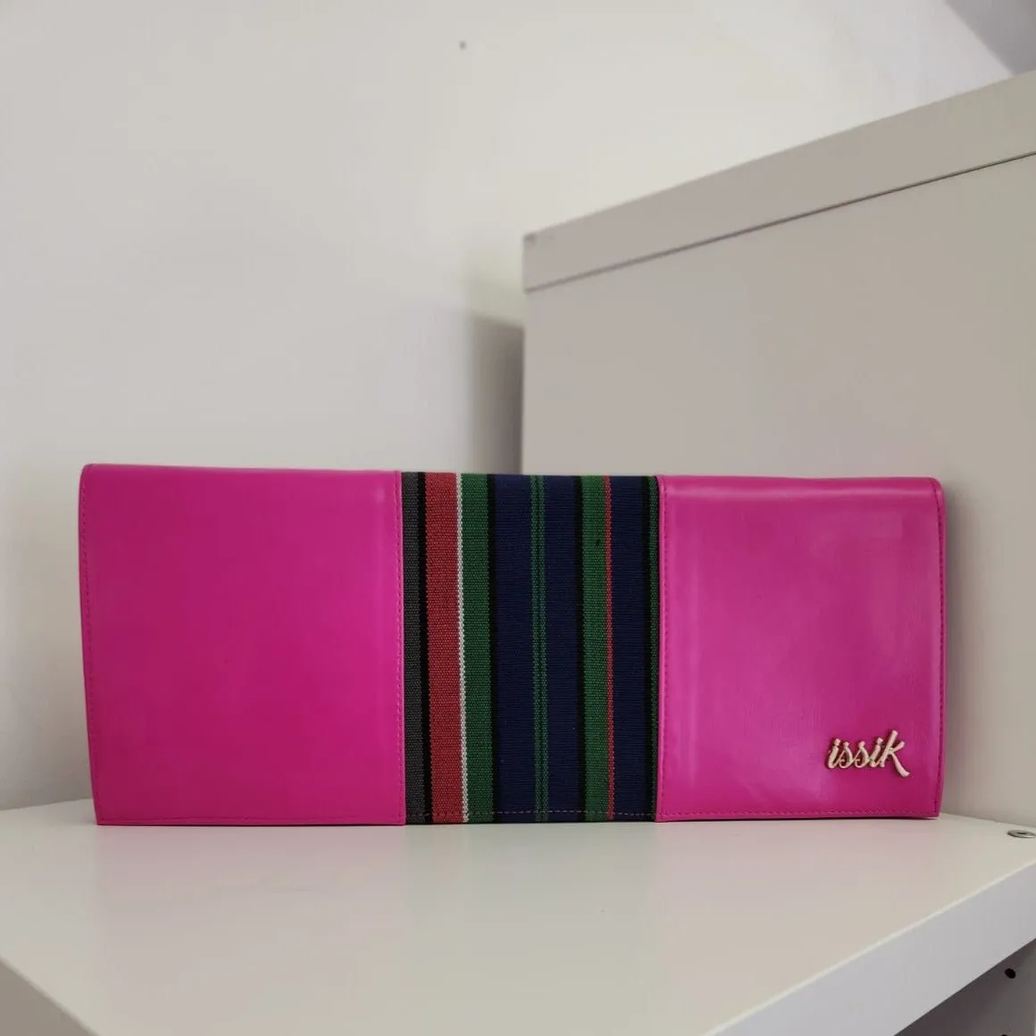 Pink & Blue Leather & Aso-Oke Clutch Purses