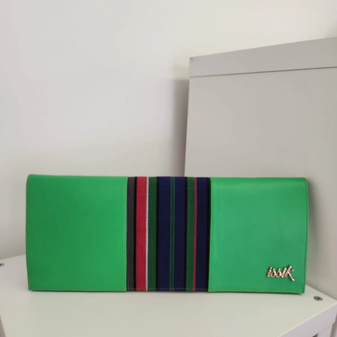 Pink & Blue Leather & Aso-Oke Clutch Purses