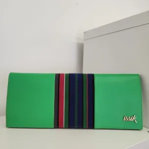 Pink & Blue Leather & Aso-Oke Clutch Purses