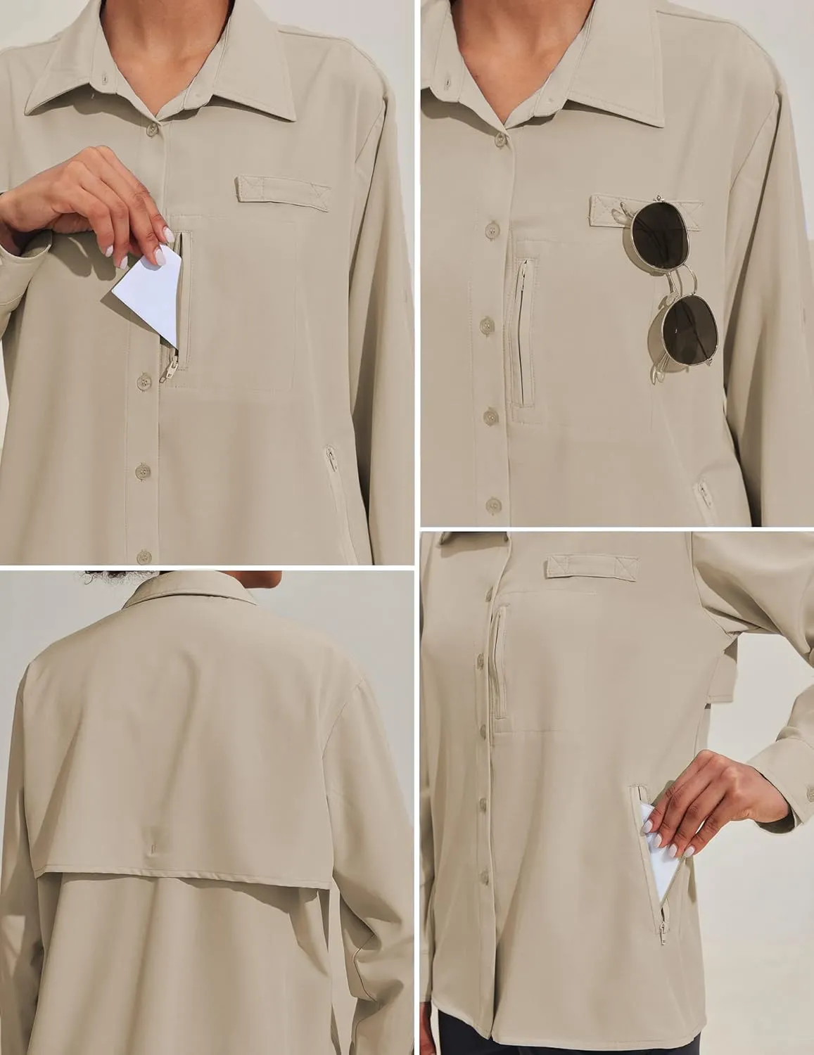 PINSPARK Womens UPF 50  UV Sun Protection Shirts Long Sleeve Outdoor Fishing Blouse Quick Dry Safari Hiking Tops with Pockets