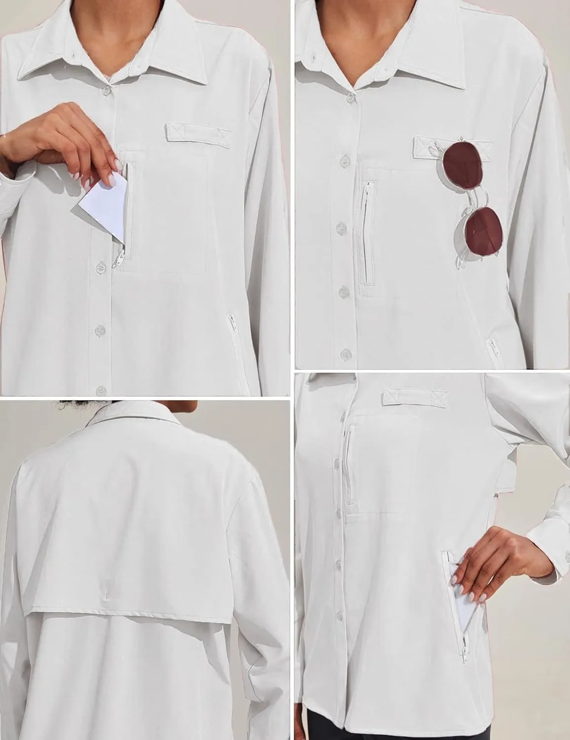 PINSPARK Womens UPF 50  UV Sun Protection Shirts Long Sleeve Outdoor Fishing Blouse Quick Dry Safari Hiking Tops with Pockets