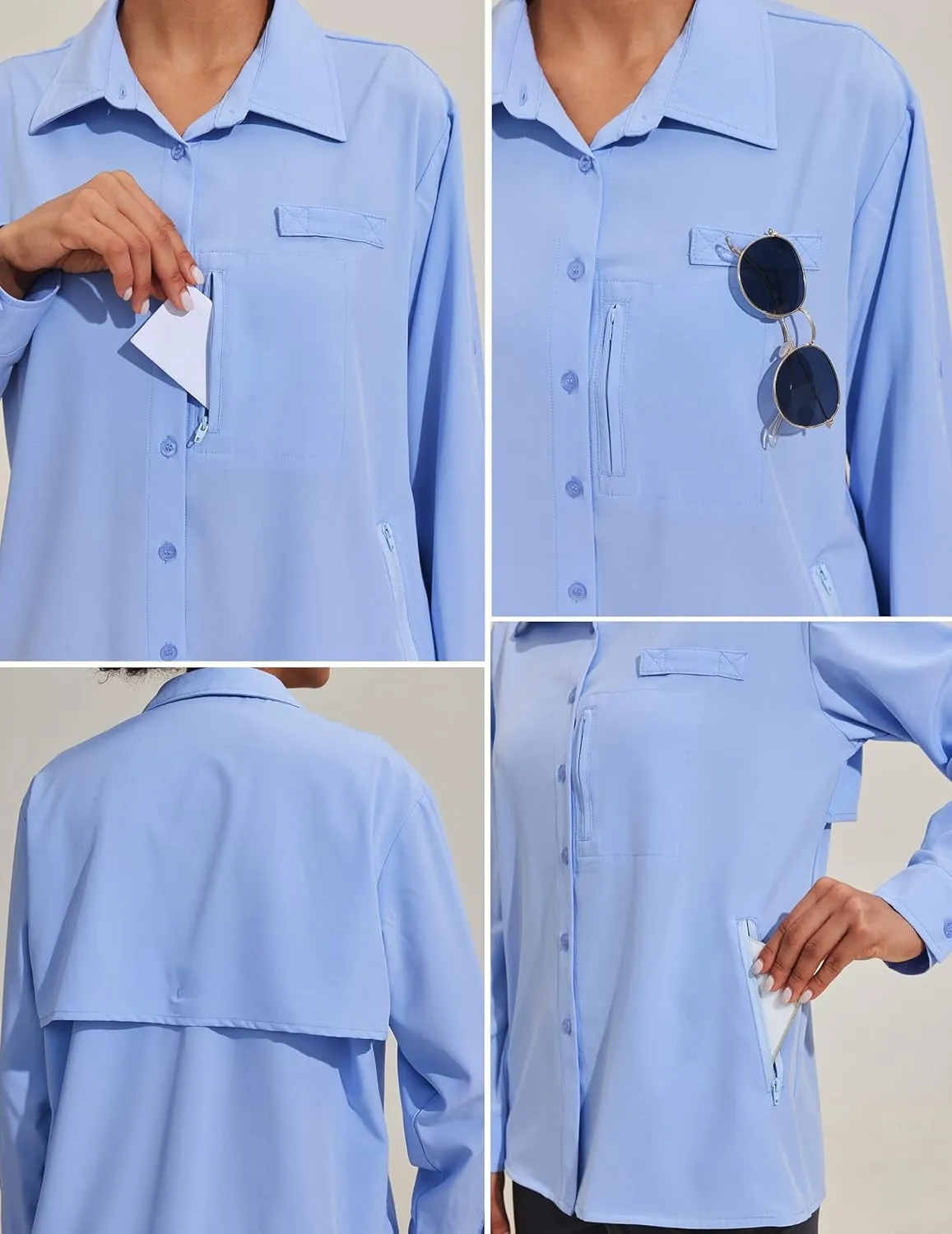 PINSPARK Womens UPF 50  UV Sun Protection Shirts Long Sleeve Outdoor Fishing Blouse Quick Dry Safari Hiking Tops with Pockets