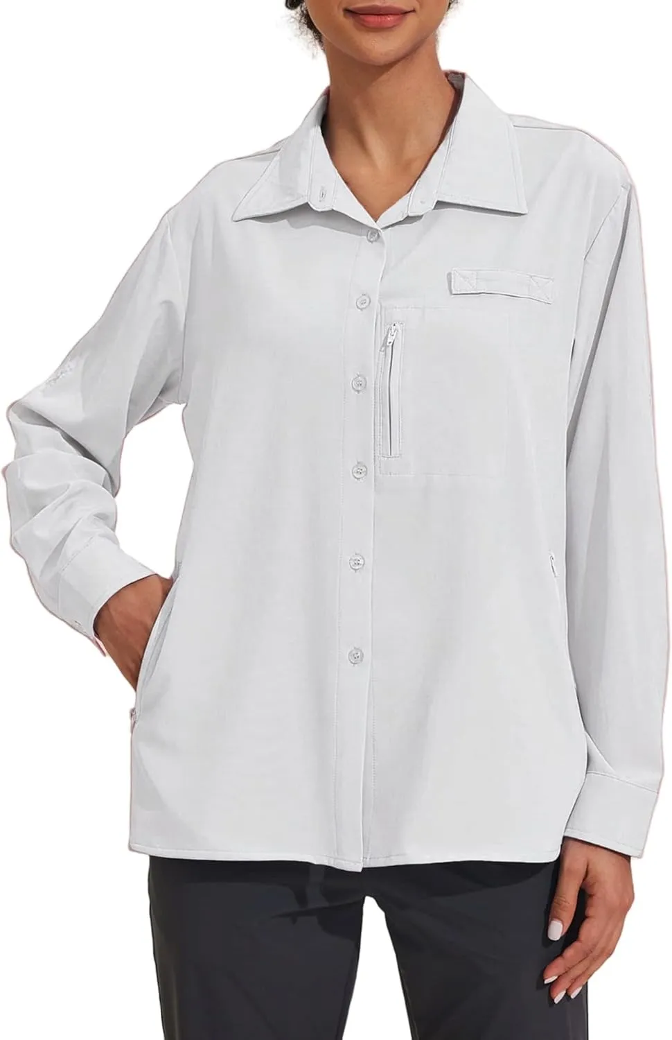 PINSPARK Womens UPF 50  UV Sun Protection Shirts Long Sleeve Outdoor Fishing Blouse Quick Dry Safari Hiking Tops with Pockets