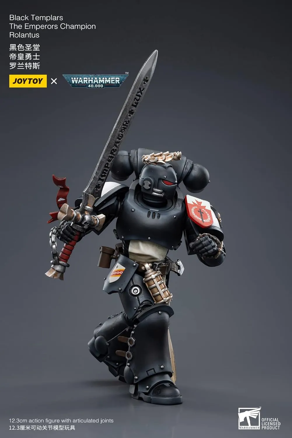 Pipigirl JoyToy × Warhammer Genuine License 1/18 Soldier Action Figures,Black Templars Army Primaris Crusader Squad, 4inch Army Military Extreme Warrior Models Kits (Emperors Champion Rolantus)