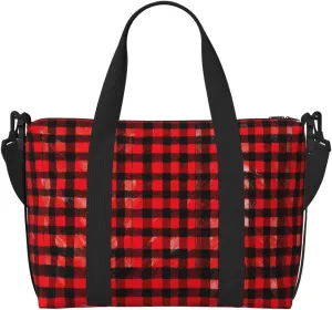 Plaid Red And Black Print Versatile Gym Sports Bag,Companion For Your Journeys And Fitness Routines