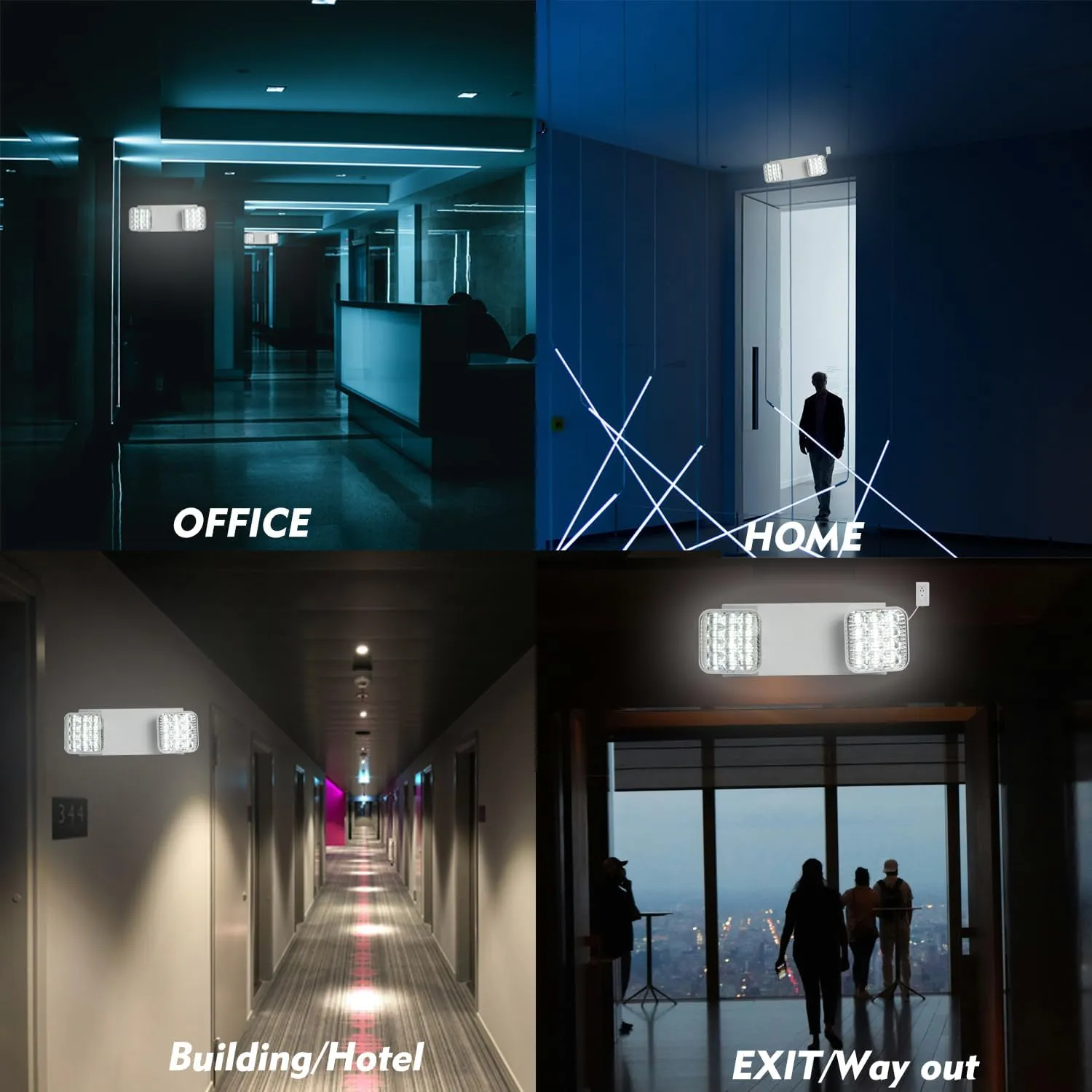 Plug in Emergency Lights for Business Home Power Failure 4Hours 300lm LED Commercial Emergency Light Fixtures with Battery Backup Rechargeable Adjustable Two Heads AC85-277V