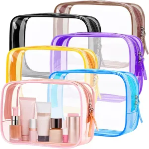 PLULON 6 Pack Clear Toiletry Bags, TSA Approved Clear Makeup Bag Quart Size Travel Bag Pouches Portable Cosmetic Bag for Traveling Men Women - Mixed Color