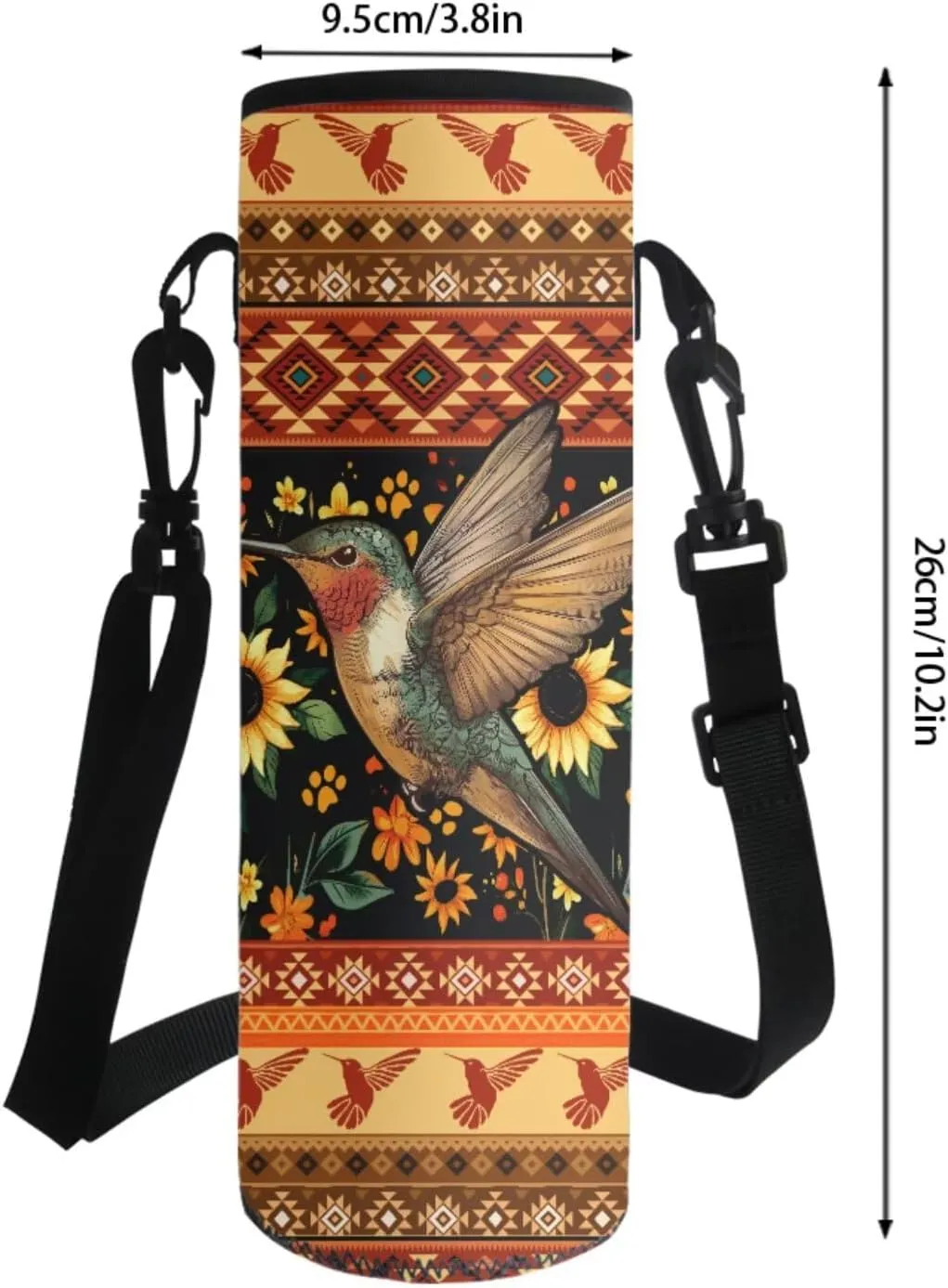 Poceacles 4 Pieces School Backpack Set for Kids Children, with Insulated Lunch Bag Pencil Case Water Bottle Carrier Rucksack Schoolbag for Boys Girls Teens, Aztec Hummingbird Sunflower Orange