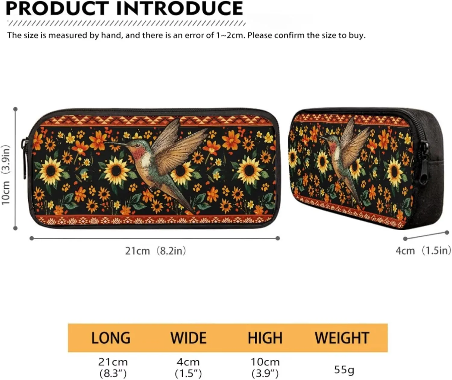 Poceacles 4 Pieces School Backpack Set for Kids Children, with Insulated Lunch Bag Pencil Case Water Bottle Carrier Rucksack Schoolbag for Boys Girls Teens, Aztec Hummingbird Sunflower Orange