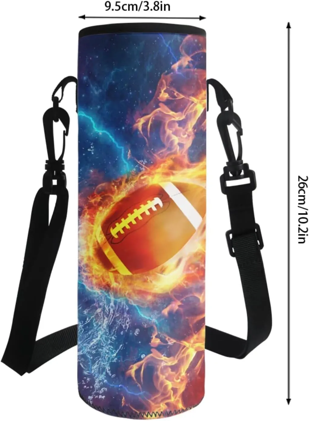 Poceacles Kids Backpack Set 4 Pieces Boys Girls Schoolbag Lunch Box Bag Stationery Pencil Case Bottle Sleeves, Comfortable Rucksack School Accessories, American Football Flame Lightning Print