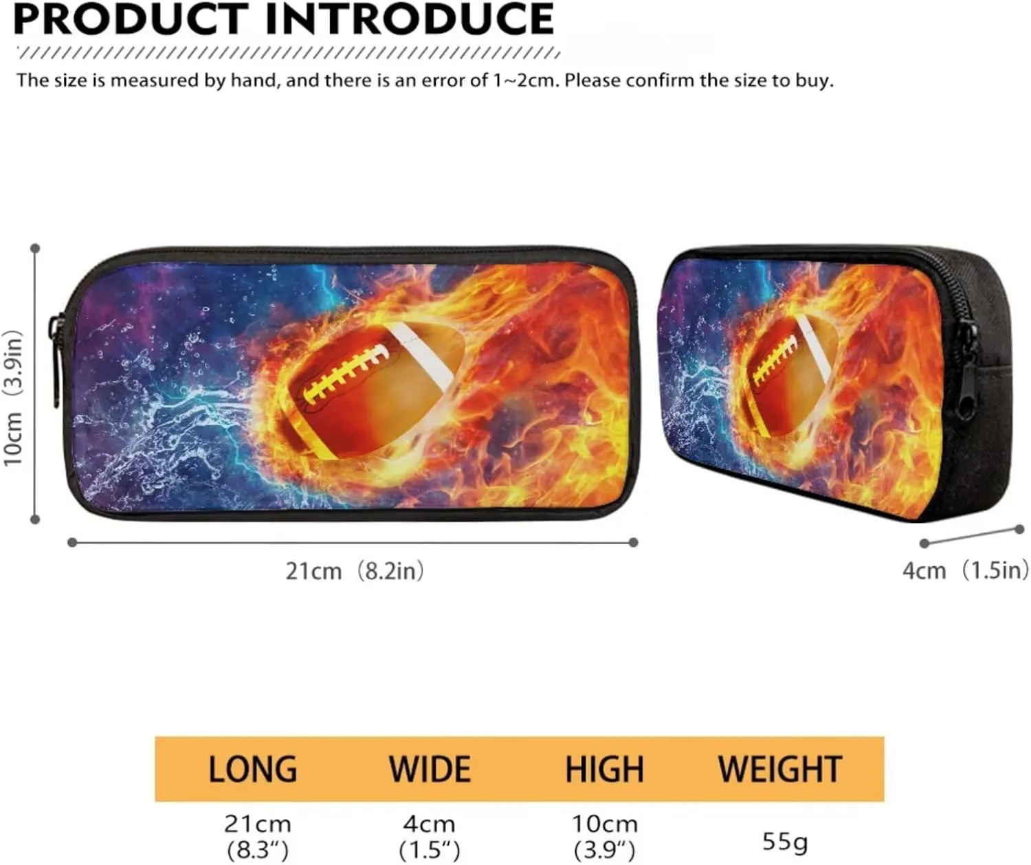 Poceacles Kids Backpack Set 4 Pieces Boys Girls Schoolbag Lunch Box Bag Stationery Pencil Case Bottle Sleeves, Comfortable Rucksack School Accessories, American Football Flame Lightning Print