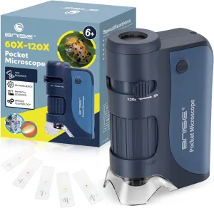 Pocket Microscope 60X-120X - Portable Handheld Microscope for Kids - Miniscope with Microscope Slides for Learning - Education Toys for Kids Age 5-12 Home School - Children's Day Gifts for Girls Boys