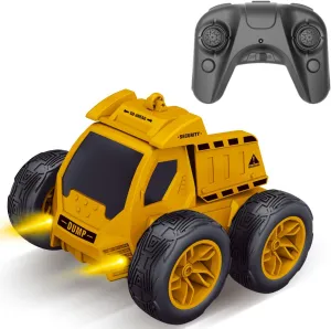 POCO DIVO Stunt Dumper, Tumbling RC Bigfoot Dump Truck, 2.4Ghz Radio Control Construction Vehicle, Off-Road Cute Toy Car, Demo Play Flip Rotate Spin Roll Cartoon Trailer, Kids Gift Boys Girls Present