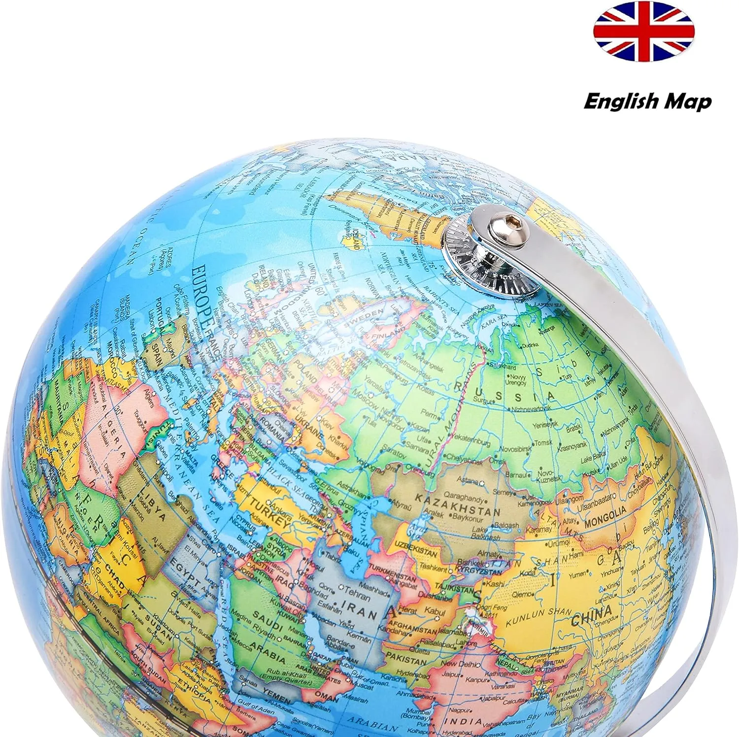 Political Globe Dia 5.5-inch / 14cm- Educational/Geographic - Stainless Steel Arc and Base - School, Home, and Office