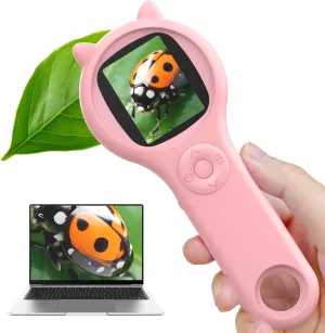 Portable Handheld Mini Digital Microscope for Kids - Educational Science Toys, Christmas & Birthday Gifts for Age 3-8 Girls & Boys (Pink)