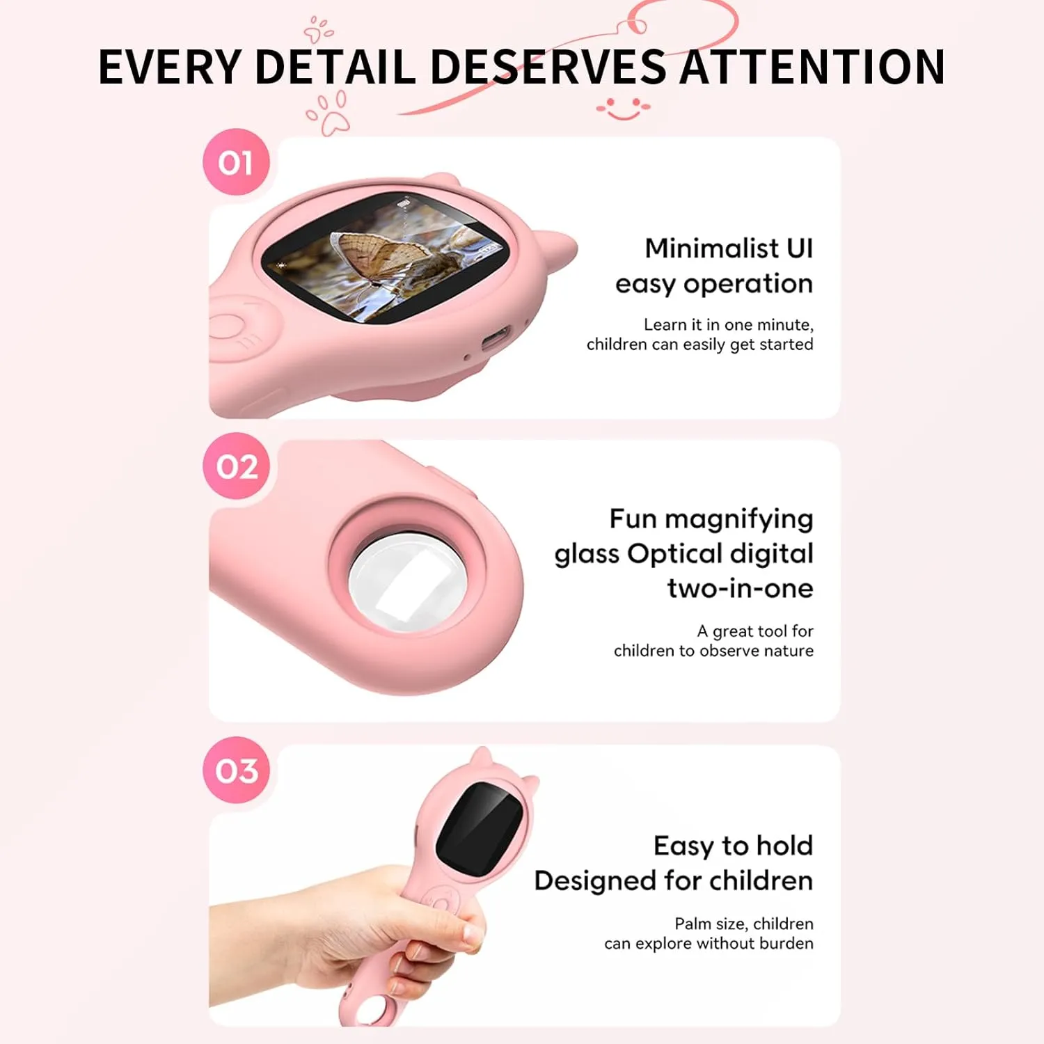 Portable Handheld Mini Digital Microscope for Kids - Educational Science Toys, Christmas & Birthday Gifts for Age 3-8 Girls & Boys (Pink)